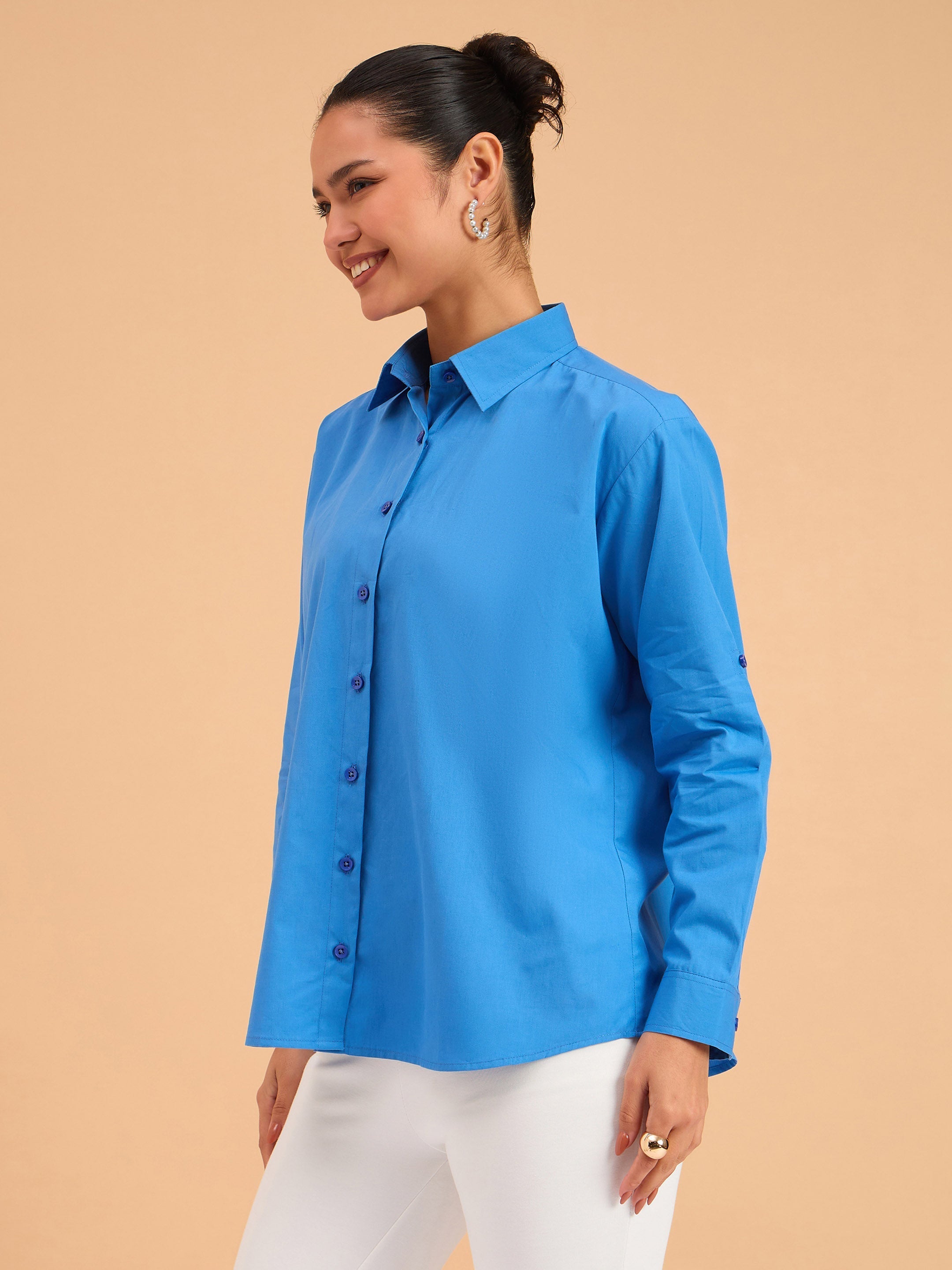 Women's Royal Blue Poplin Oversized Shirt
