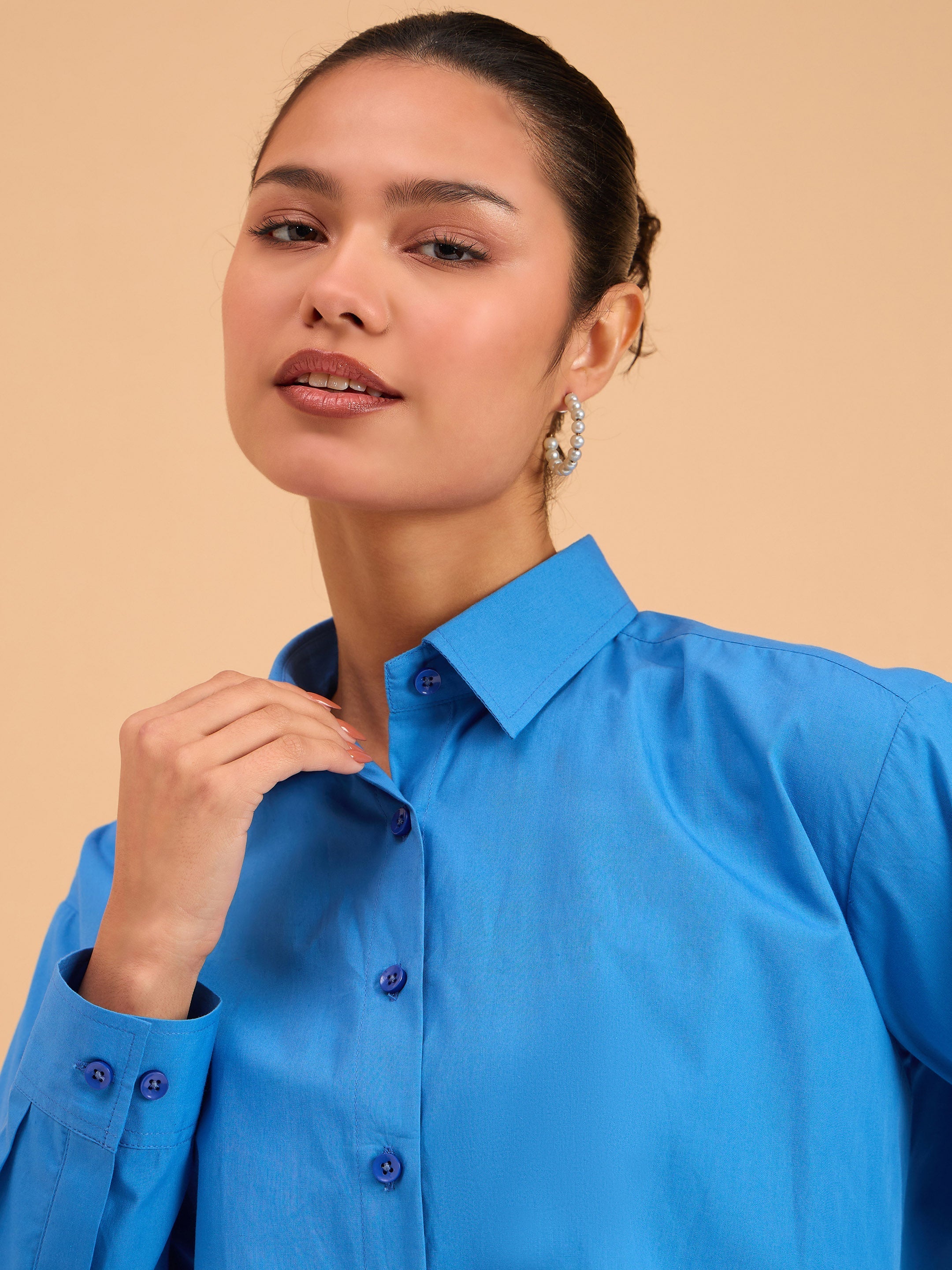 Women's Royal Blue Poplin Oversized Shirt