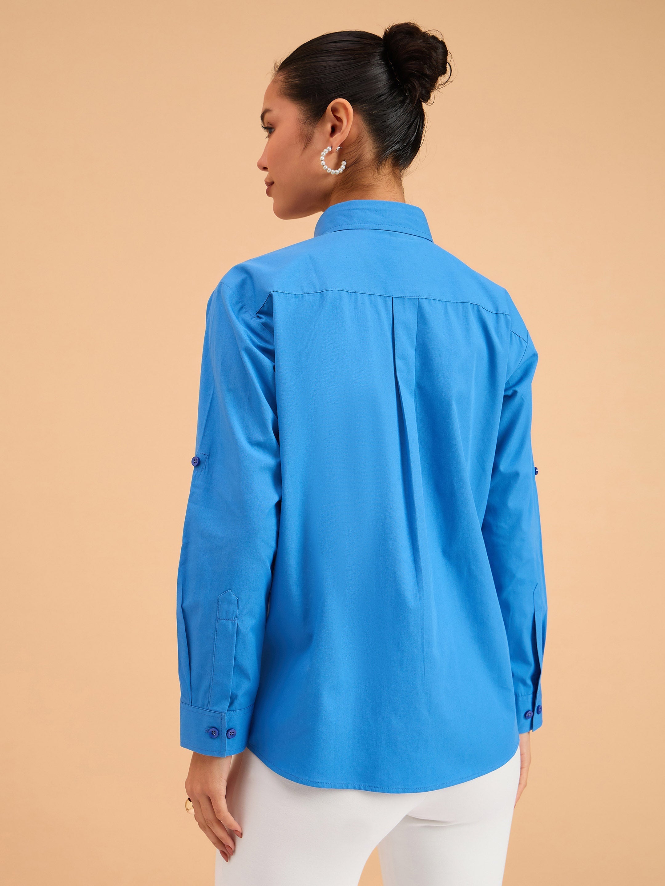 Women's Royal Blue Poplin Oversized Shirt