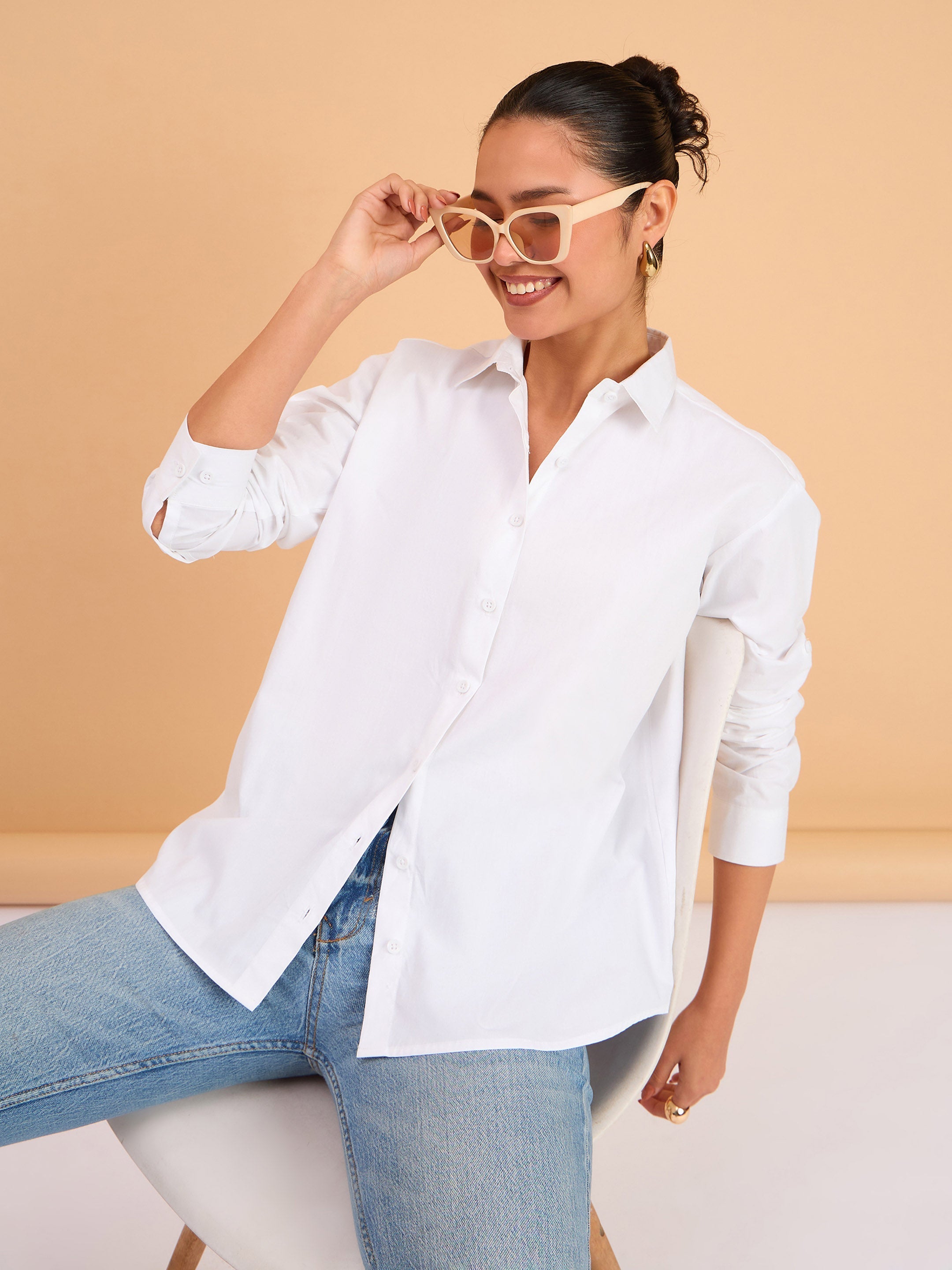 Women's White Poplin Oversized Shirt