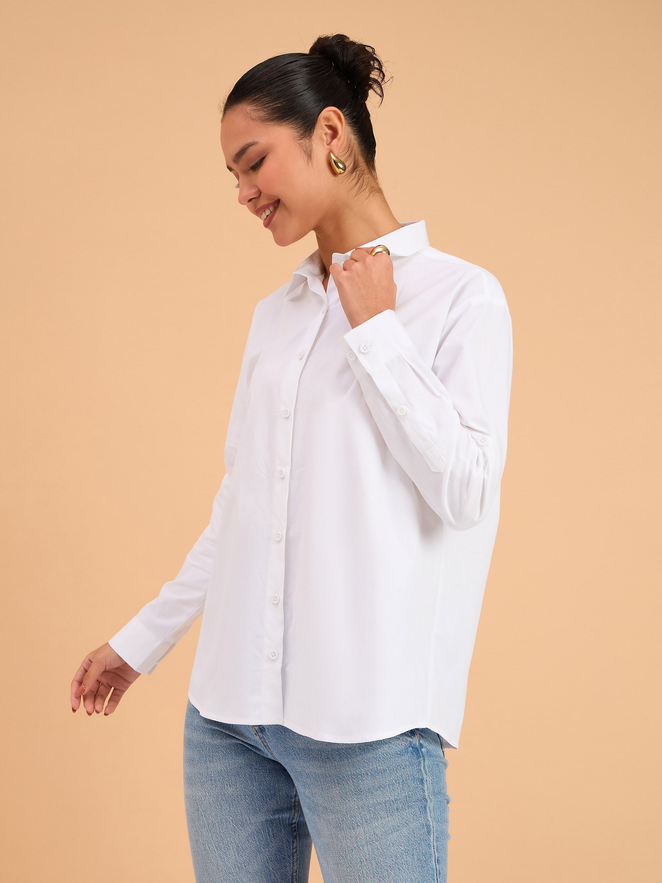 Women's White Poplin Oversized Shirt
