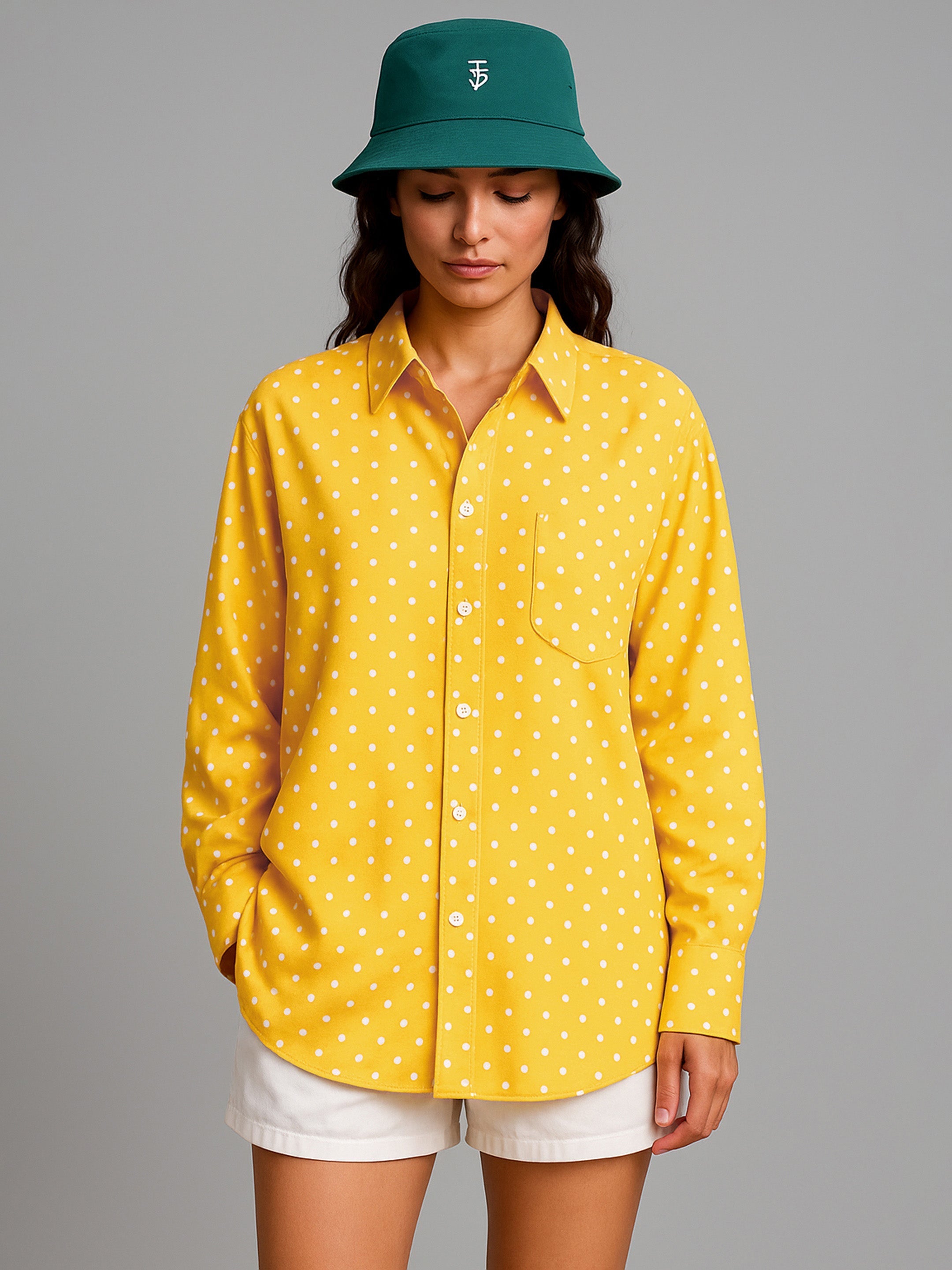 Women's Yellow Pin Polka Dot Oversized Shirt