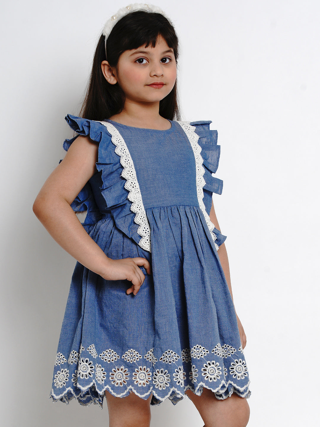 Girl's Blue Solid Fit And Flare Dress - Bitiya By Bhama
