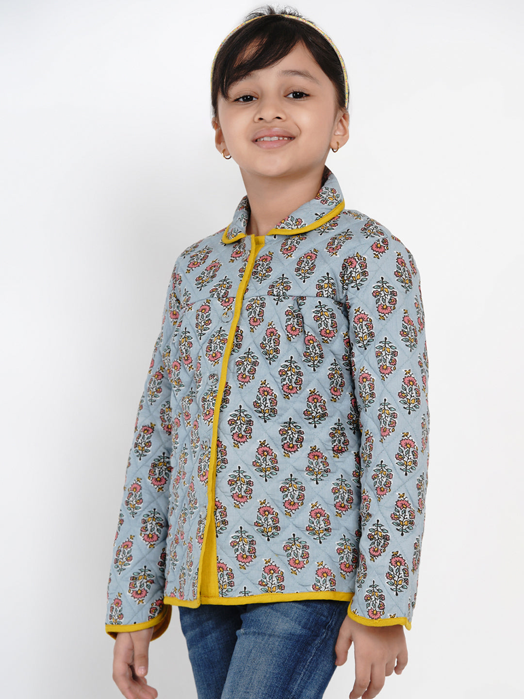 Girls Grey Printed Tailored Jacket - Bitiya By Bhama
