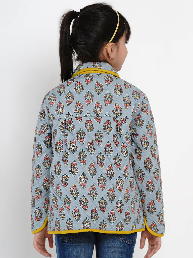 Girls Grey Printed Tailored Jacket