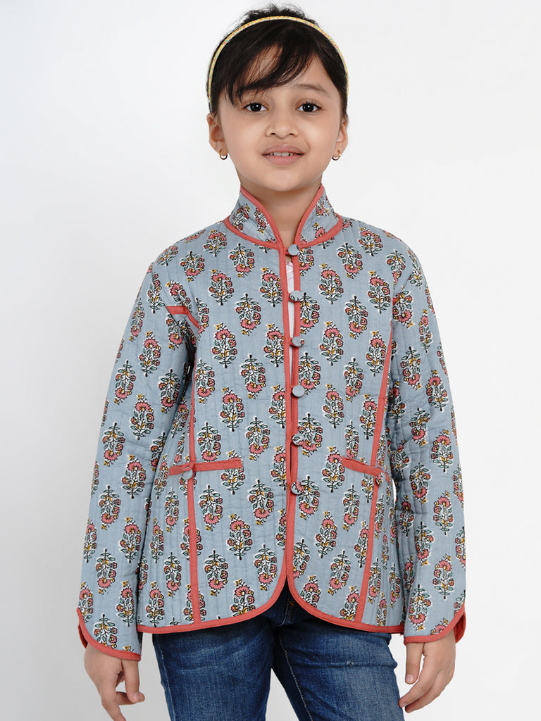 Girls Grey Printed Tailored Jacket