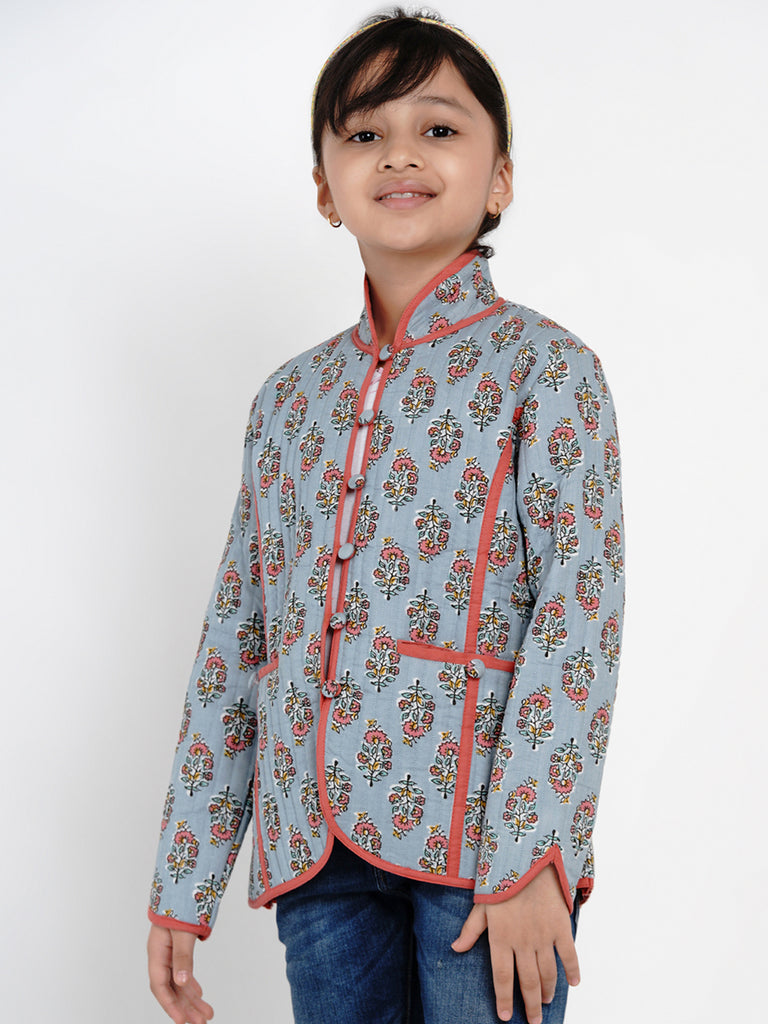 Girls Grey Printed Tailored Jacket