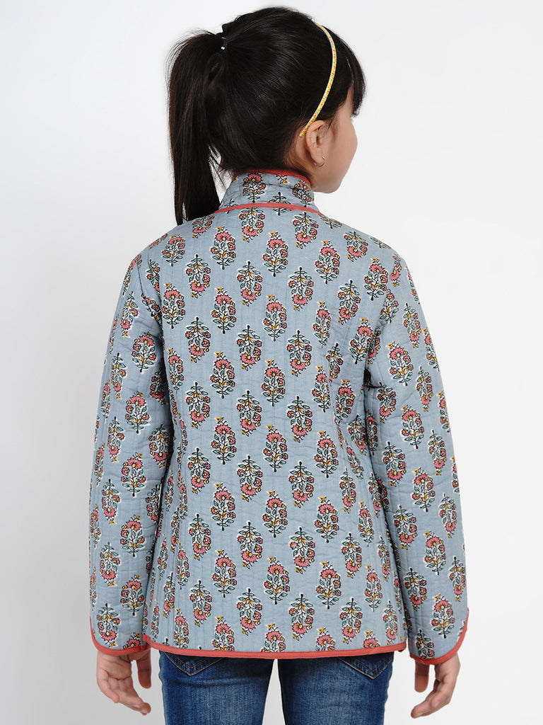 Girls Grey Printed Tailored Jacket