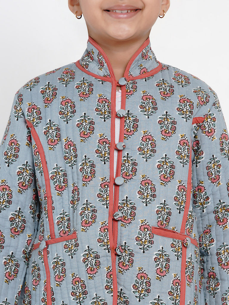 Girls Grey Printed Tailored Jacket