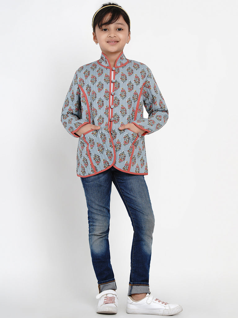 Girls Grey Printed Tailored Jacket