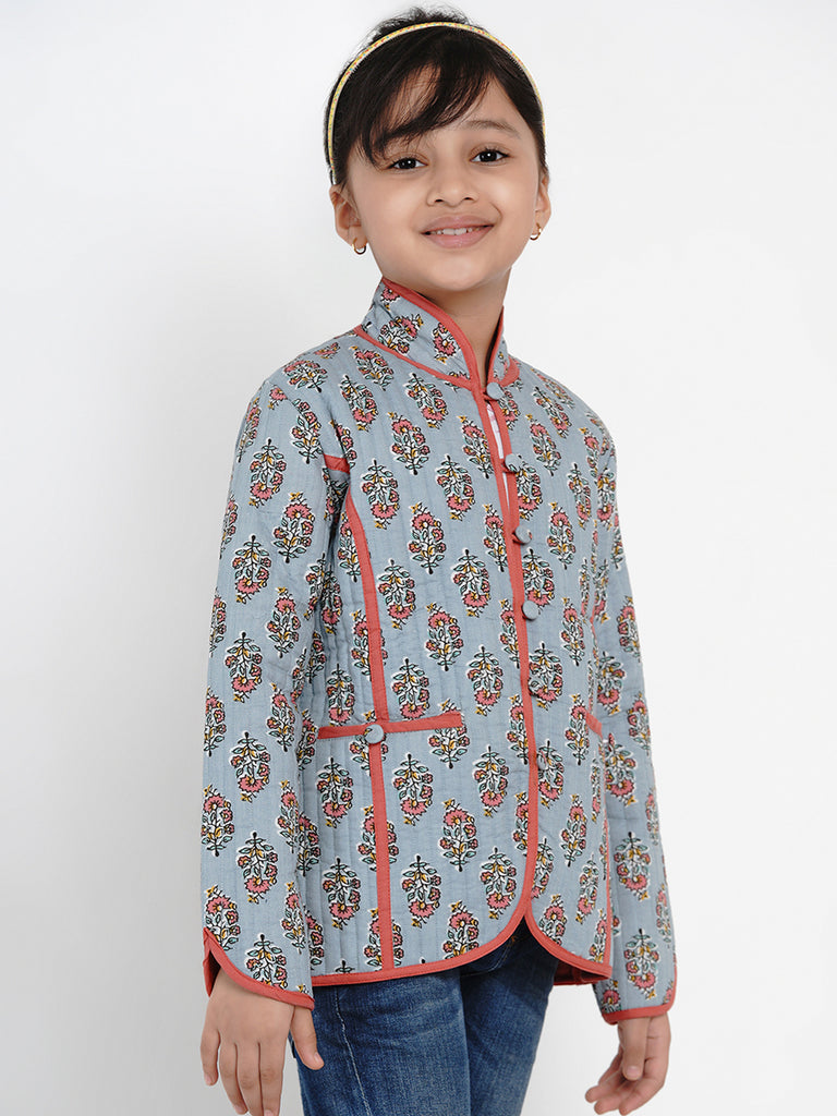 Girls Grey Printed Tailored Jacket