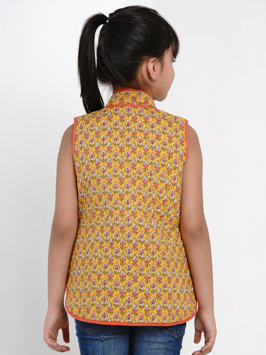 Girls Mustard Yellow Printed Tailored Jacket - Bitiya By Bhama