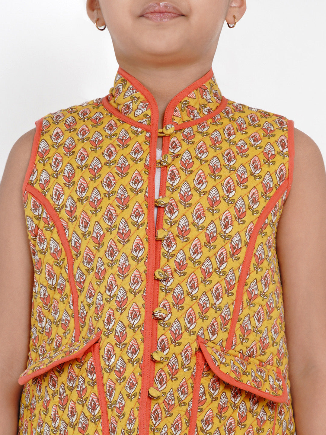 Girls Mustard Yellow Printed Tailored Jacket - Bitiya By Bhama