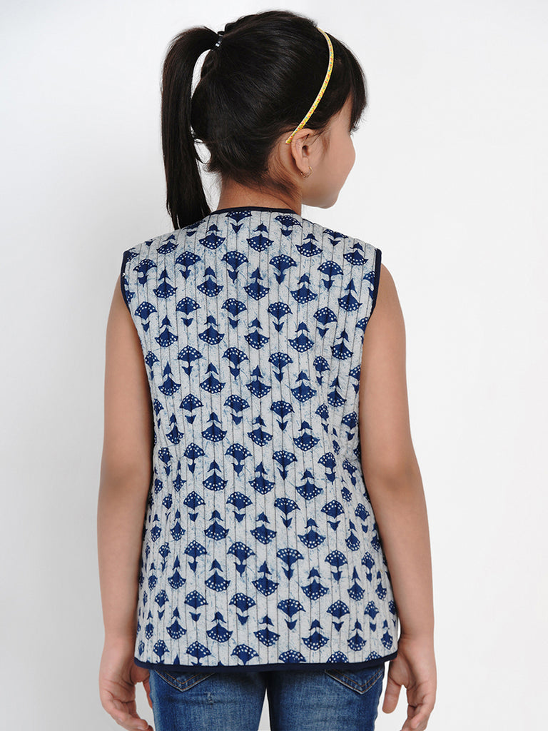 Girls Blue Printed Tailored Jacket