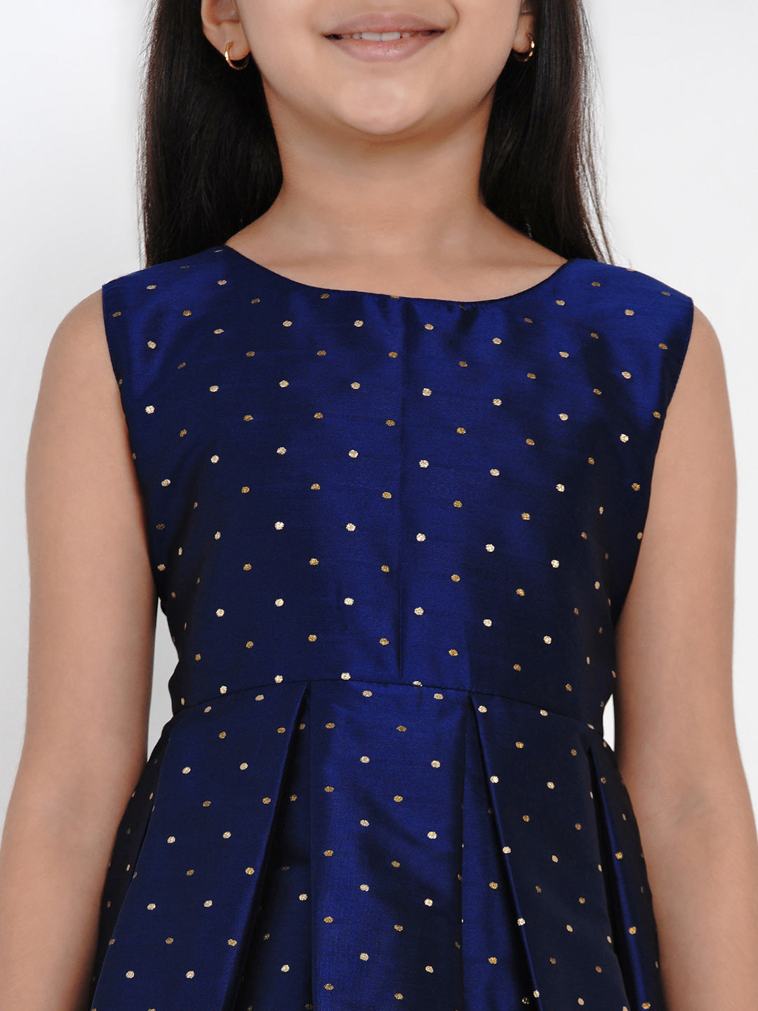 Girl's Navy Blue Woven Design A-Line Fit And Flare Dress - Bitiya By Bhama
