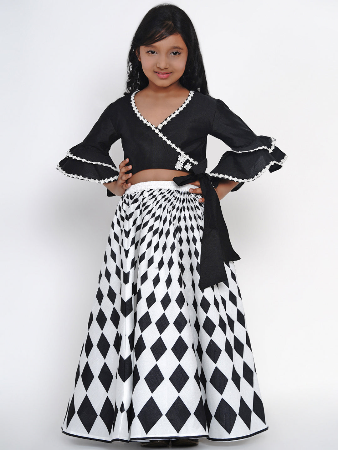 Girls Black Ready To Wear Lehenga With Top - Bitiya By Bhama