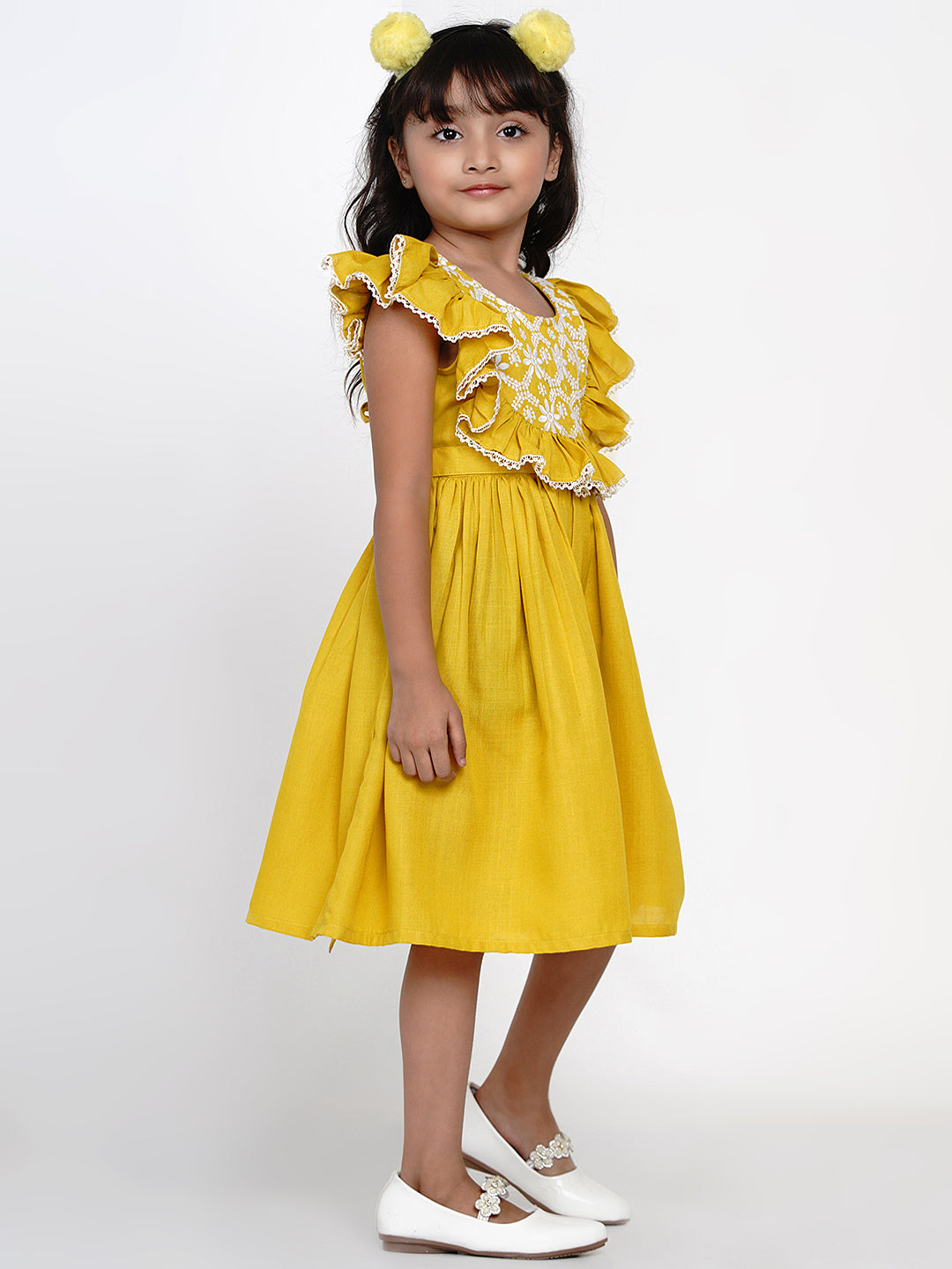 Girl's Yellow Embroidered Dress - Bitiya By Bhama