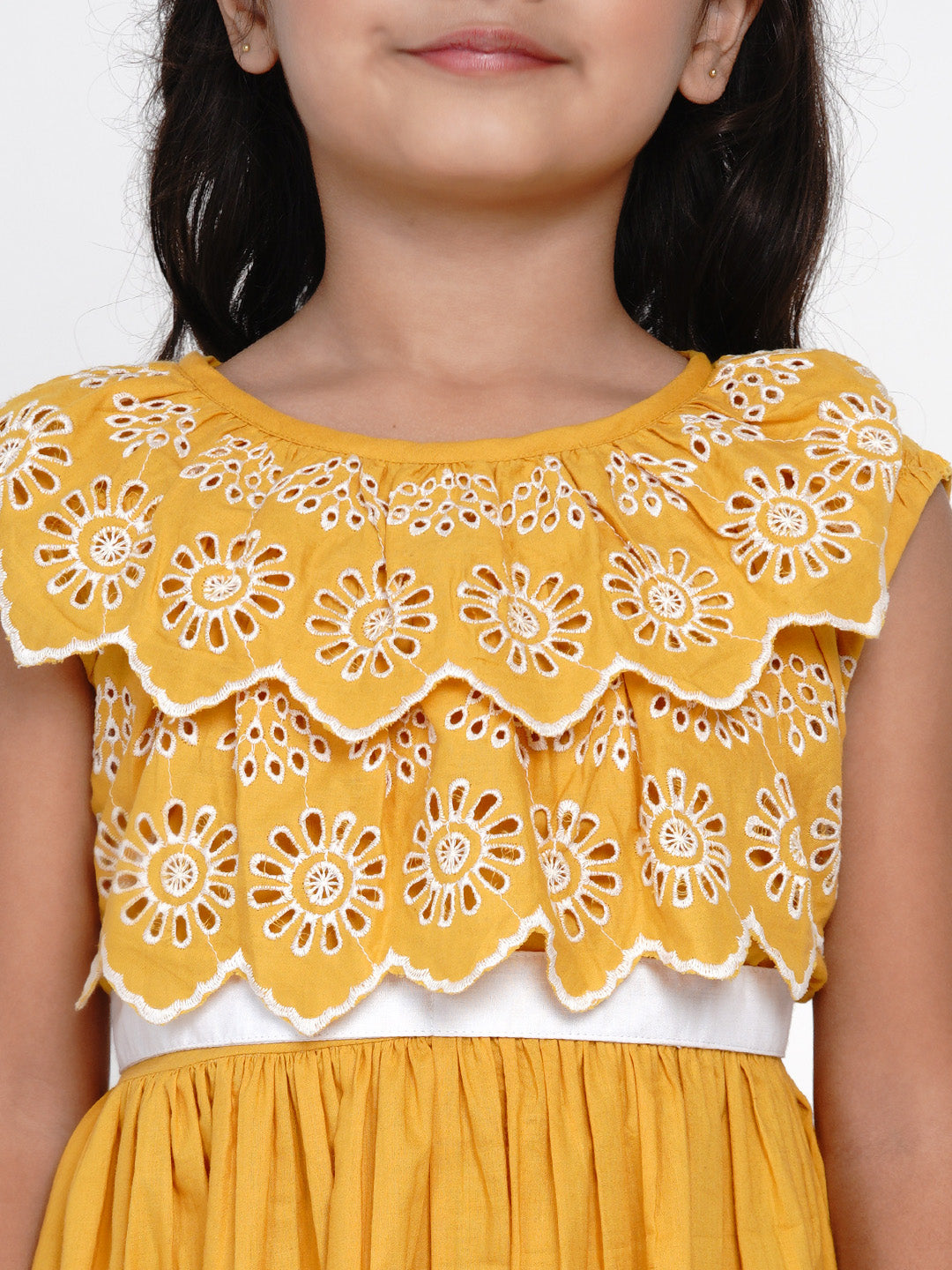 Girl's Mustard Shiffli Dress - Bitiya By Bhama