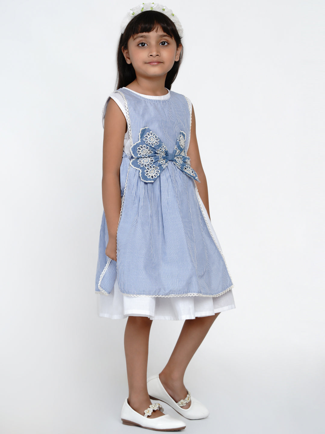 Girl's Blue Stripe Dress - Bitiya By Bhama