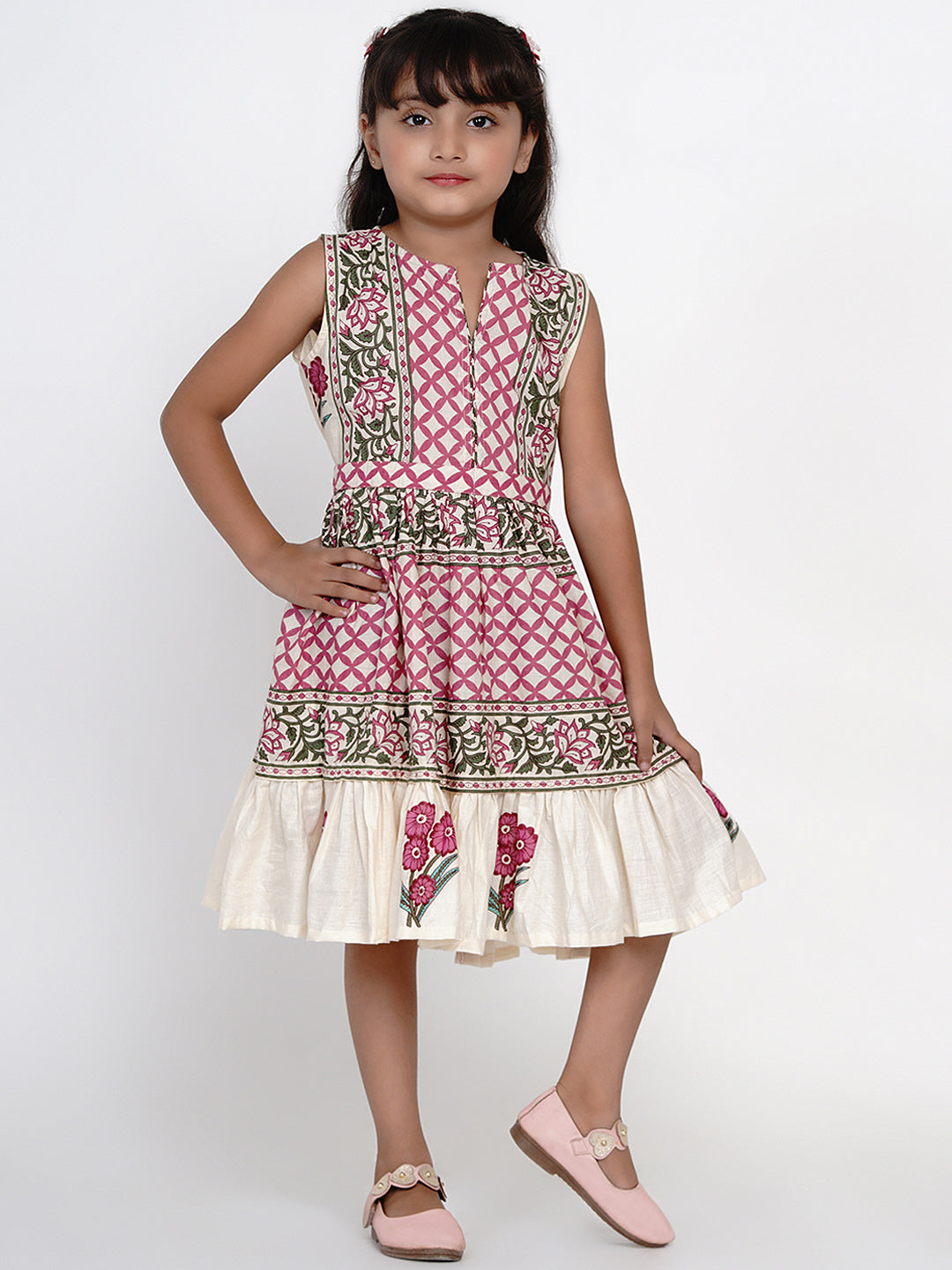 Girl's Multicoloured Printed Fit And Flare Dress - Bitiya By Bhama