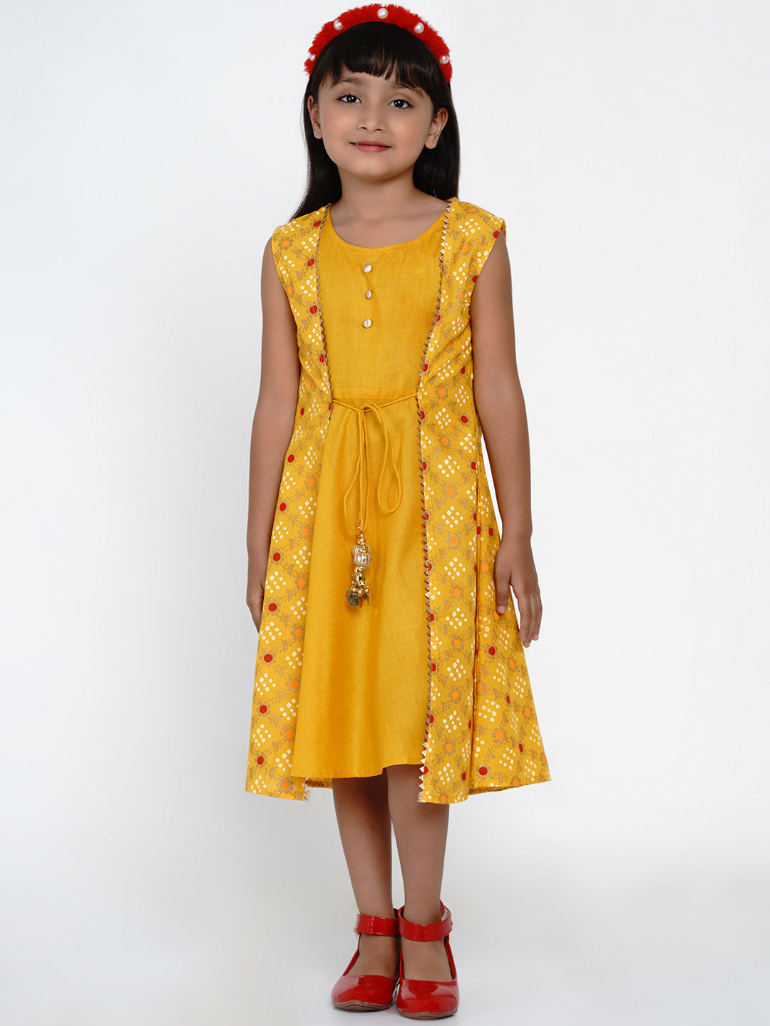 Girl's Yellow Printed A-Line Dress - Bitiya By Bhama