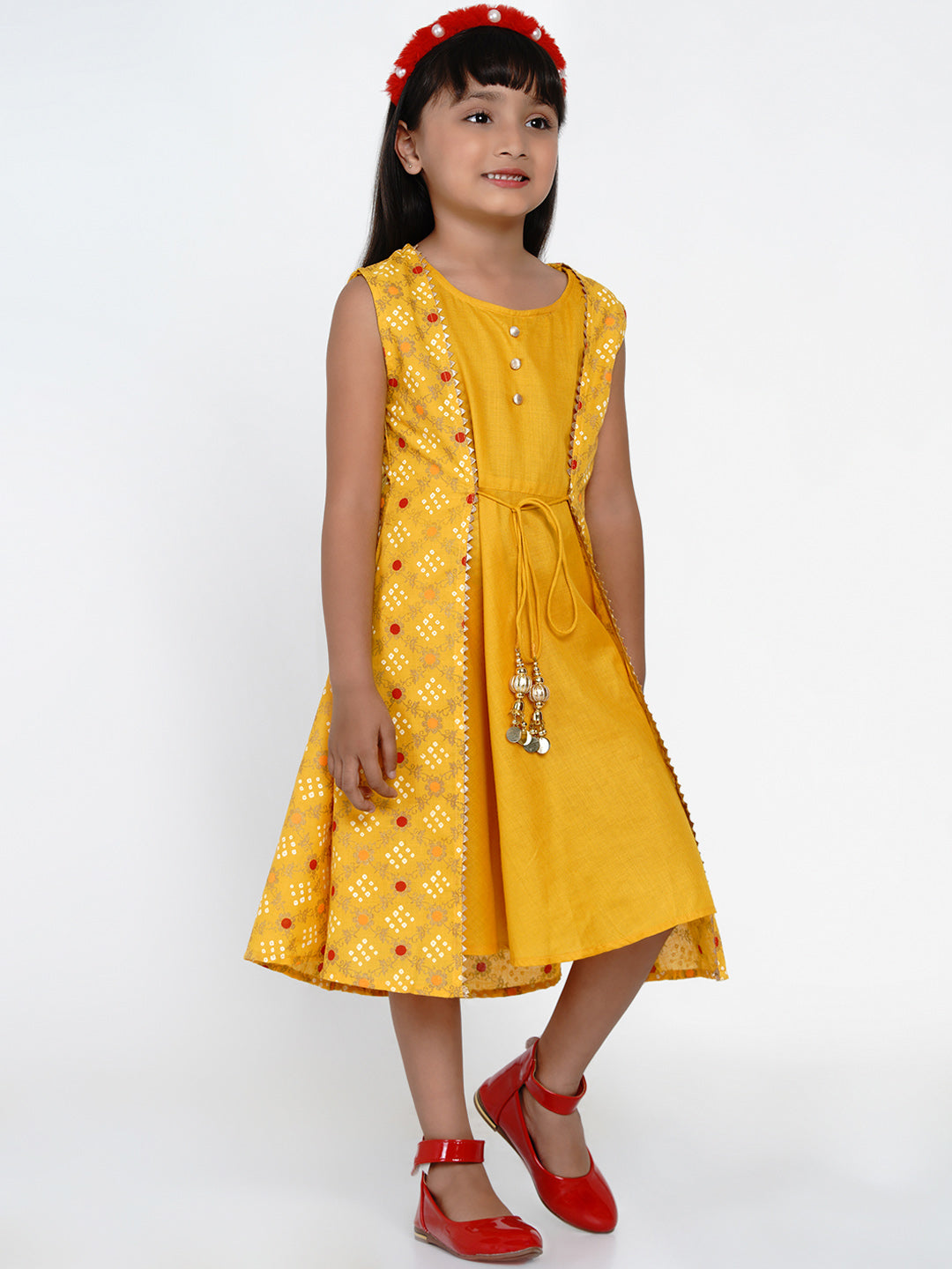 Girl's Yellow Printed A-Line Dress - Bitiya By Bhama