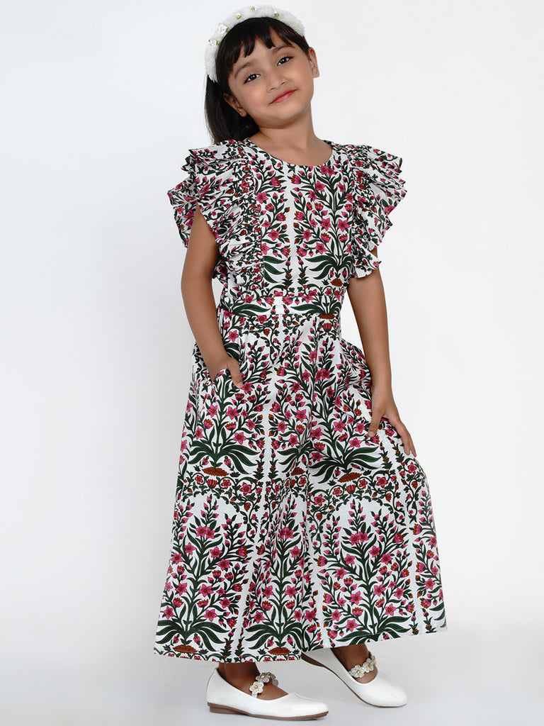 Girl's Multicoloured Floral Printed Basic Jumpsuit