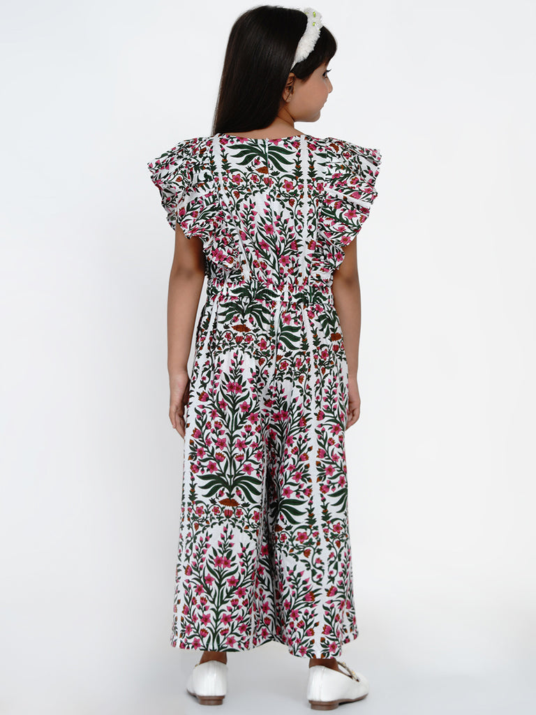 Girl's Multicoloured Floral Printed Basic Jumpsuit