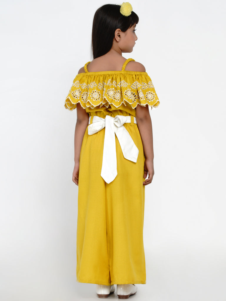 Girl's Off Shoulder Cotton Ruffles Jumpsuit