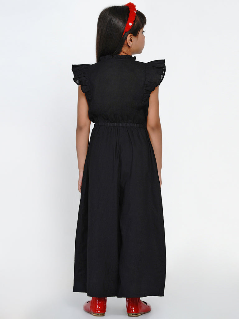 Girl's Black & Red Solid Basic Jumpsuit