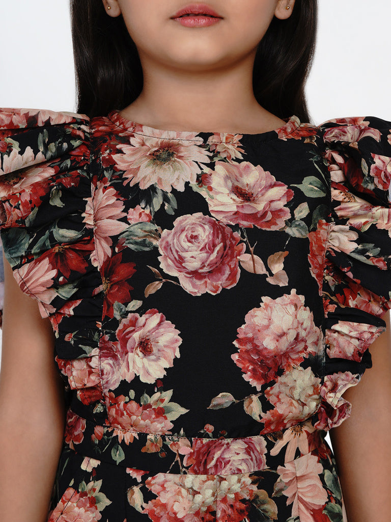 Girl's Multicoloured Printed Basic Jumpsuit