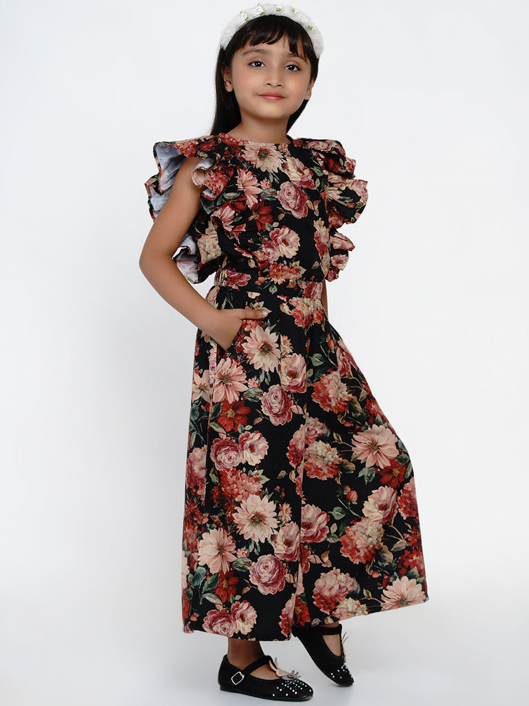 Girl's Multicoloured Printed Basic Jumpsuit