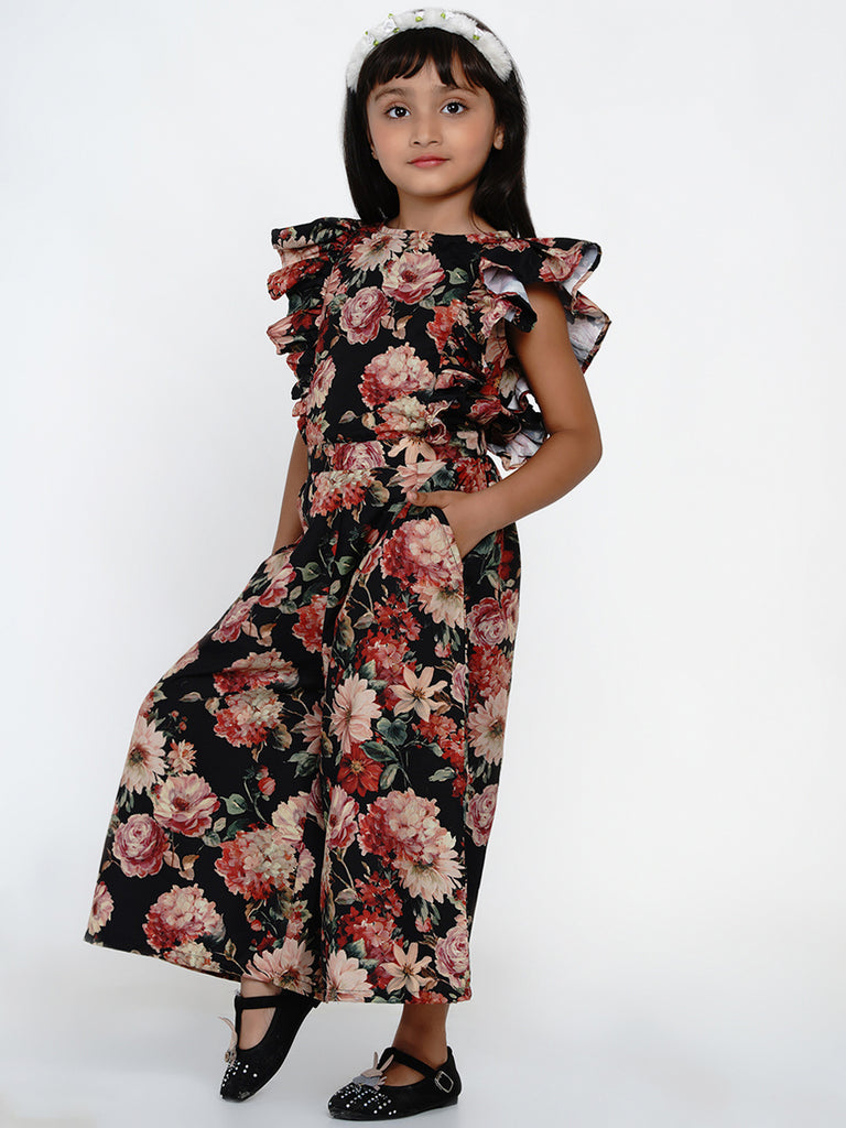 Girl's Multicoloured Printed Basic Jumpsuit