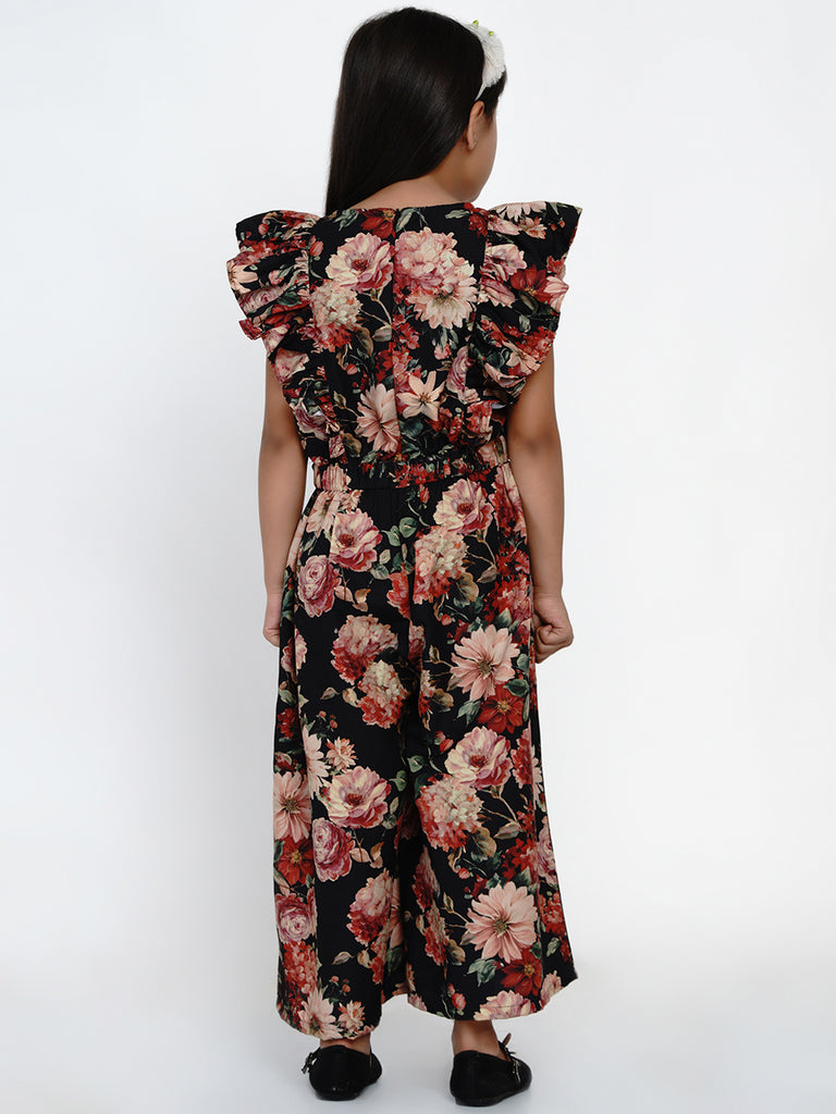 Girl's Multicoloured Printed Basic Jumpsuit