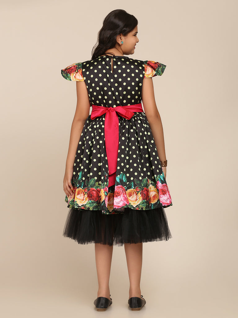 Girl's Black Digital Print Frock