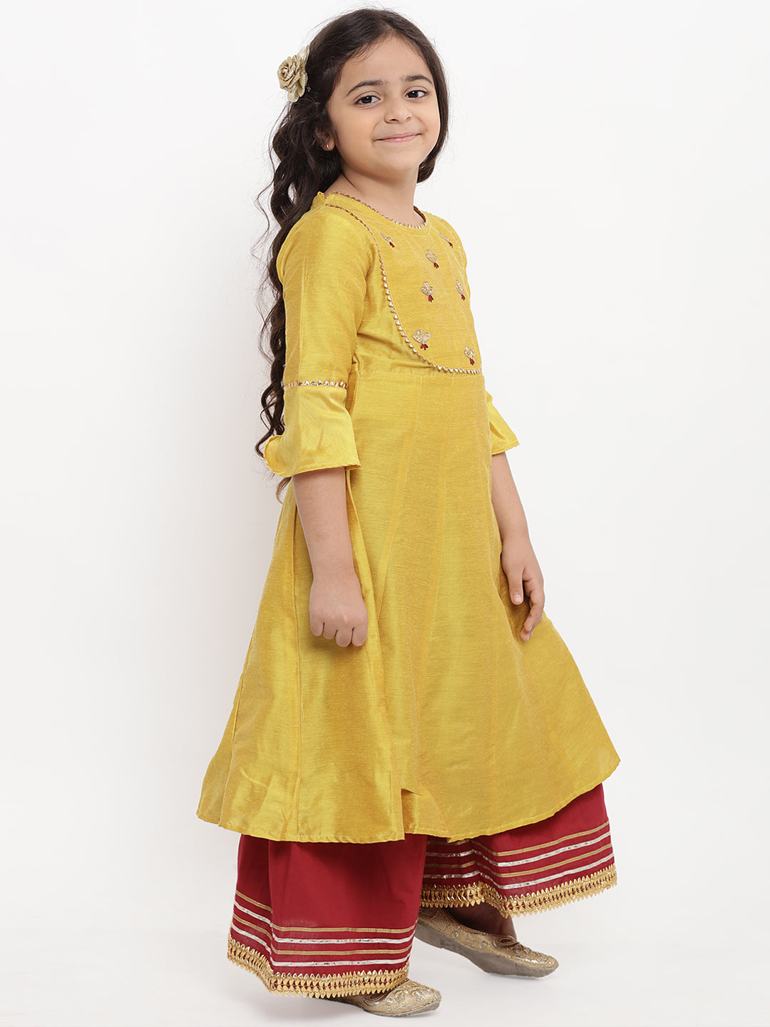 Girl's Yellow Embroidered Kurti With Skirt - Bitiya By Bhama