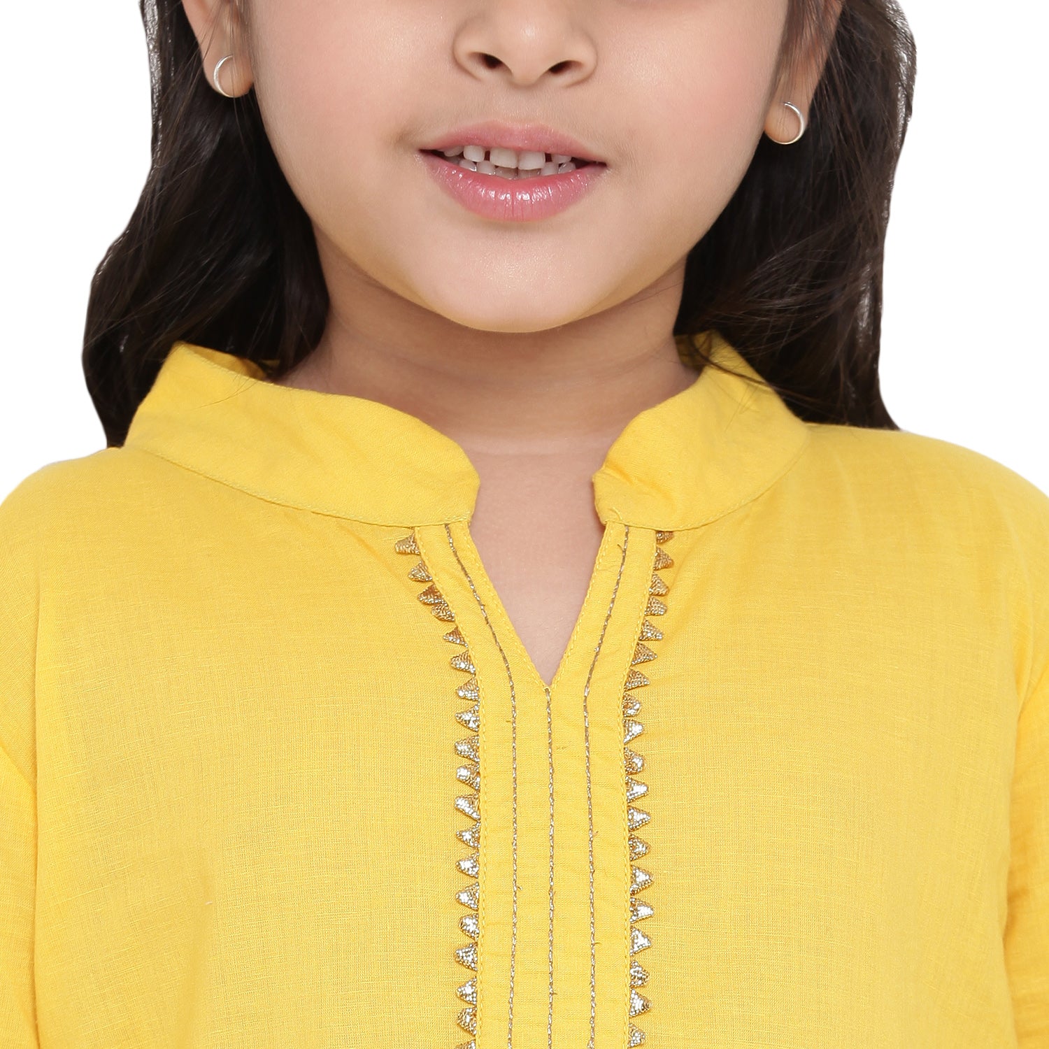 Girl's Yellow Solid Kurta With Sharara & Pink Dupatta - Bitiya By Bhama