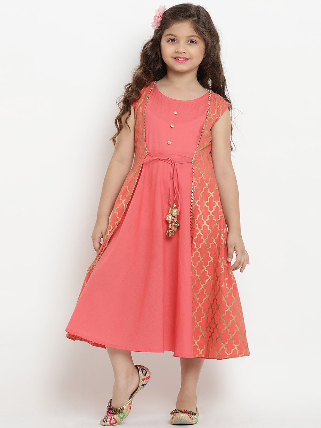 Girl's Peach-Coloured Fit And Flare Dress