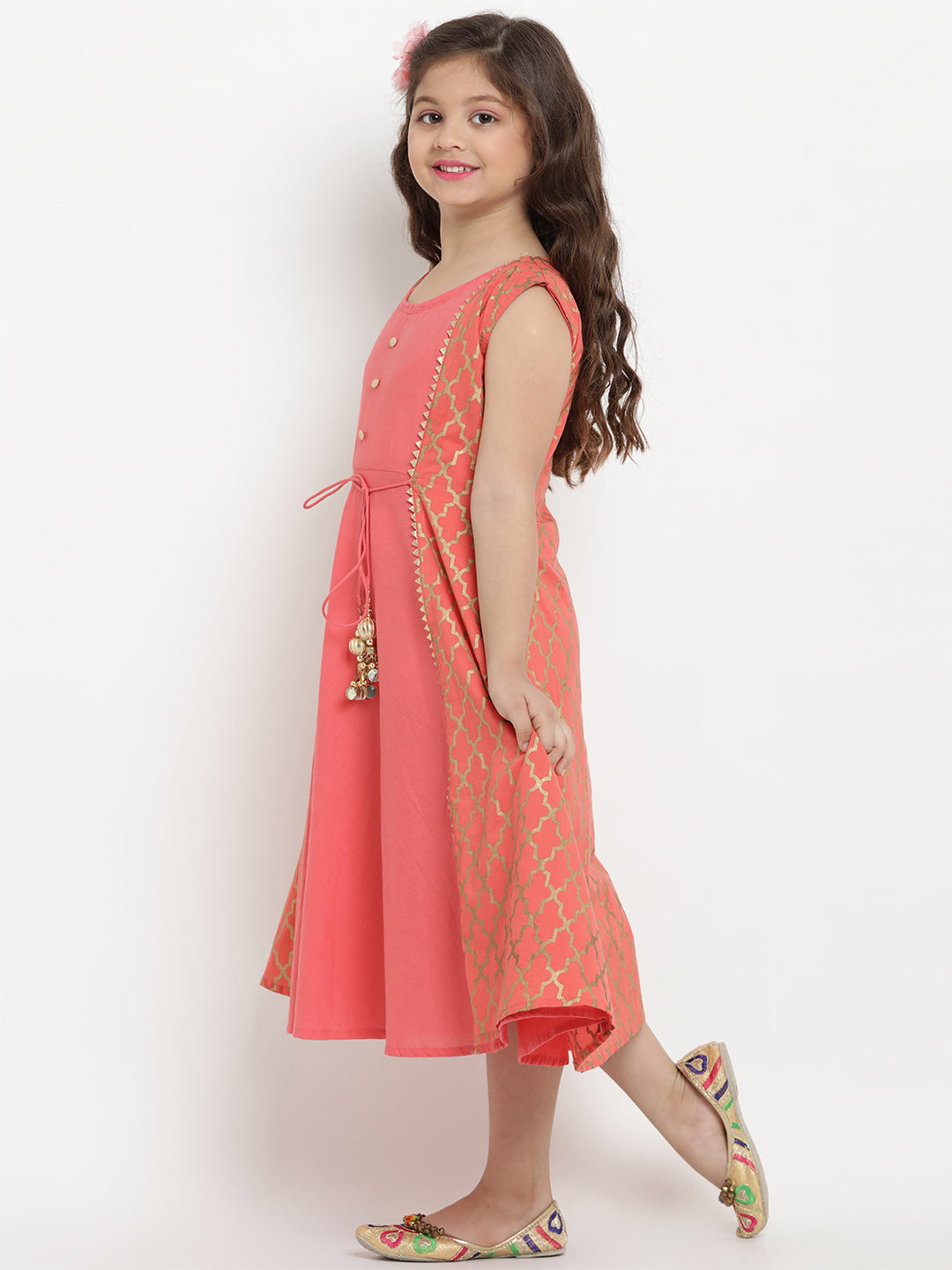 Girl's Peach-Coloured Fit And Flare Dress