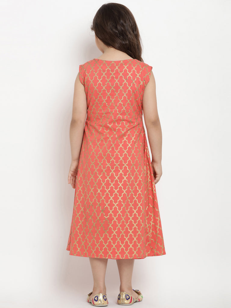 Girl's Peach-Coloured Fit And Flare Dress