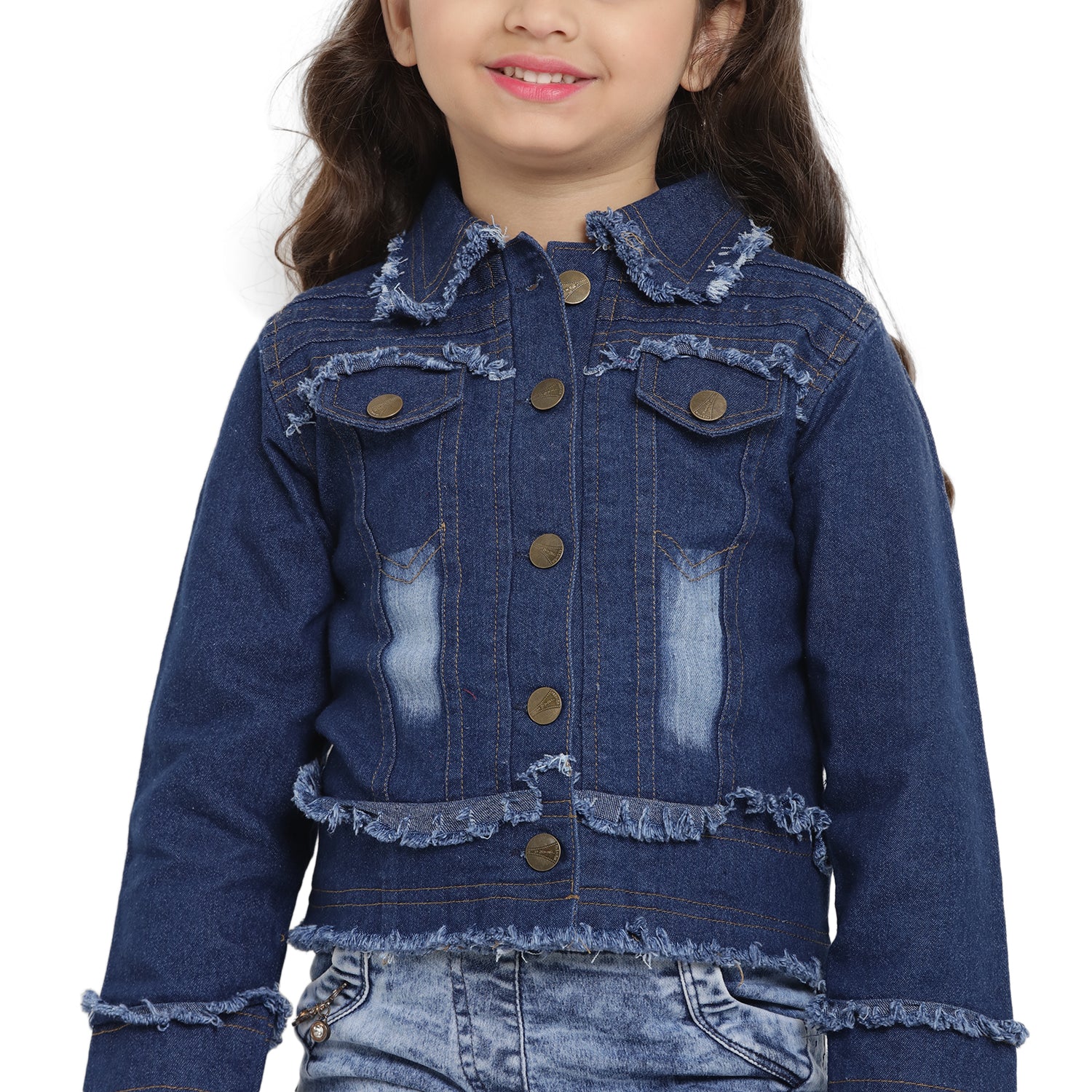Girls Blue Embroidered Lightweight Denim Jacket - Bitiya By Bhama