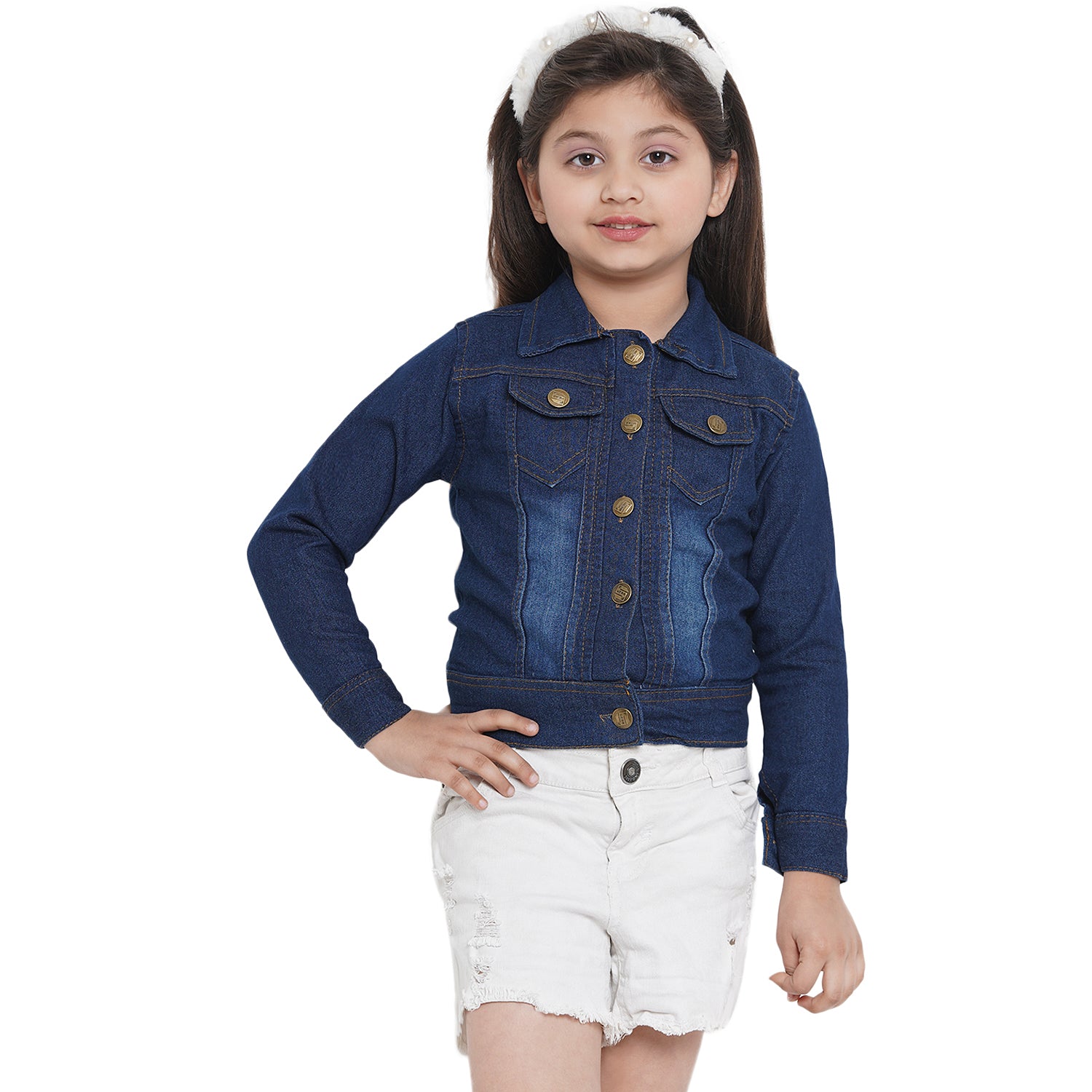 Girls Blue Solid Lightweight Denim Jacket - Bitiya By Bhama
