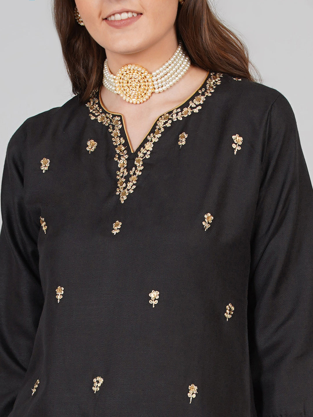 Women's Black And Beige Printed Kurta With Palazzos - Bhama Couture