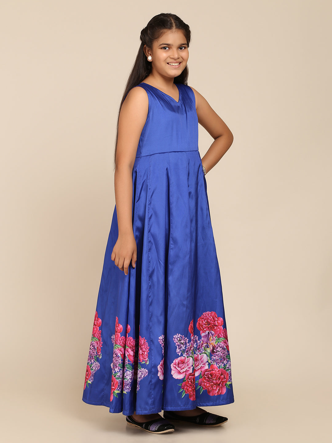 Girl's Blue Digital Print Gown - Bitiya By Bhama