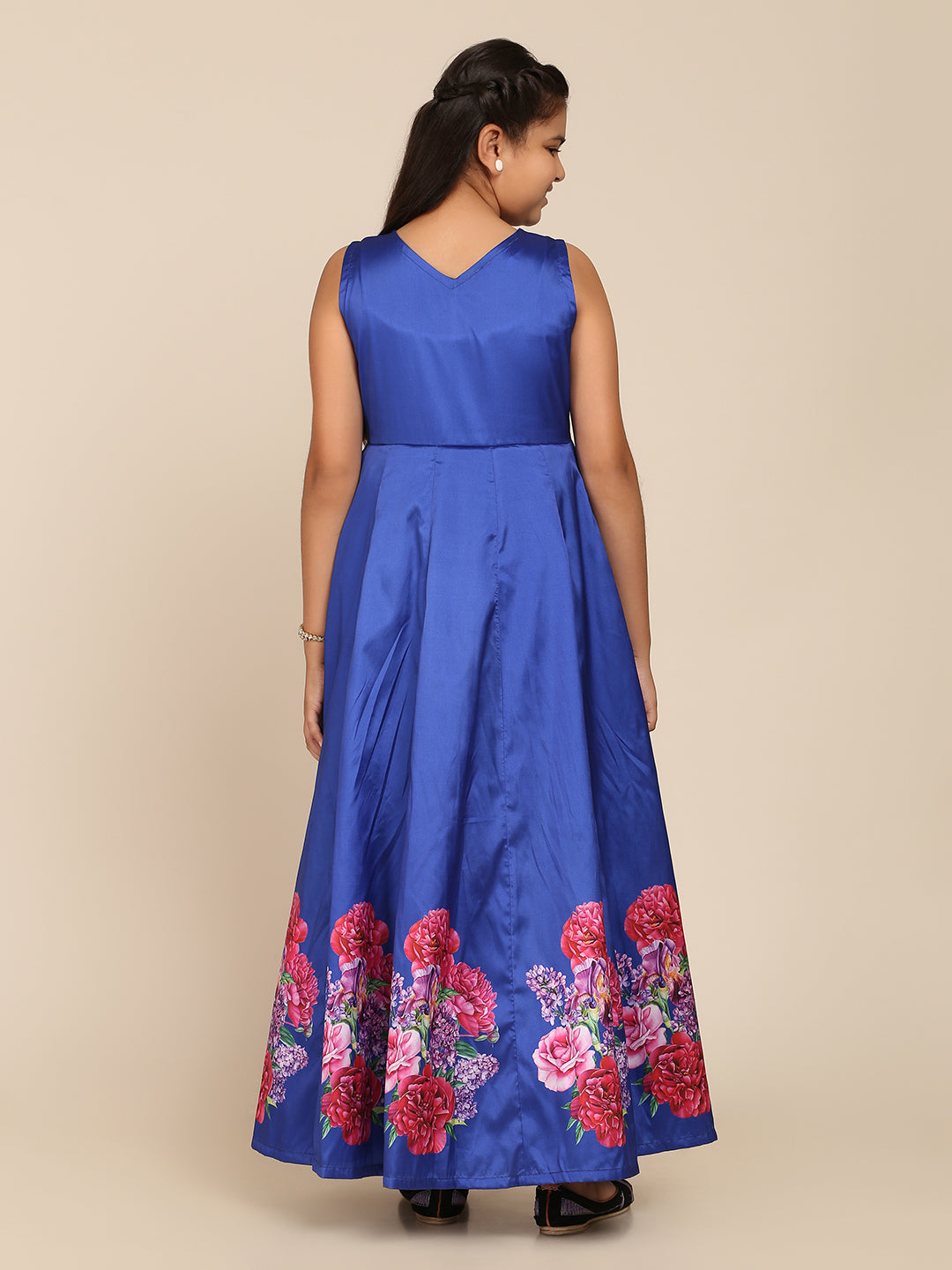 Girl's Blue Digital Print Gown - Bitiya By Bhama