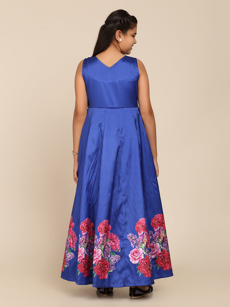 Girl's Blue Digital Print Gown