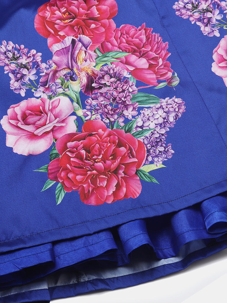 Girl's Blue Digital Print Gown