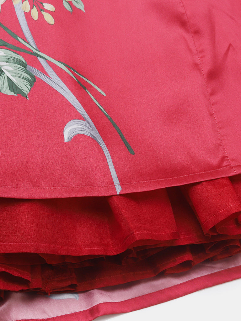 Girl's Coral Pink Digital Print Gown