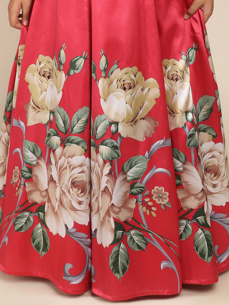 Girl's Coral Pink Digital Print Gown