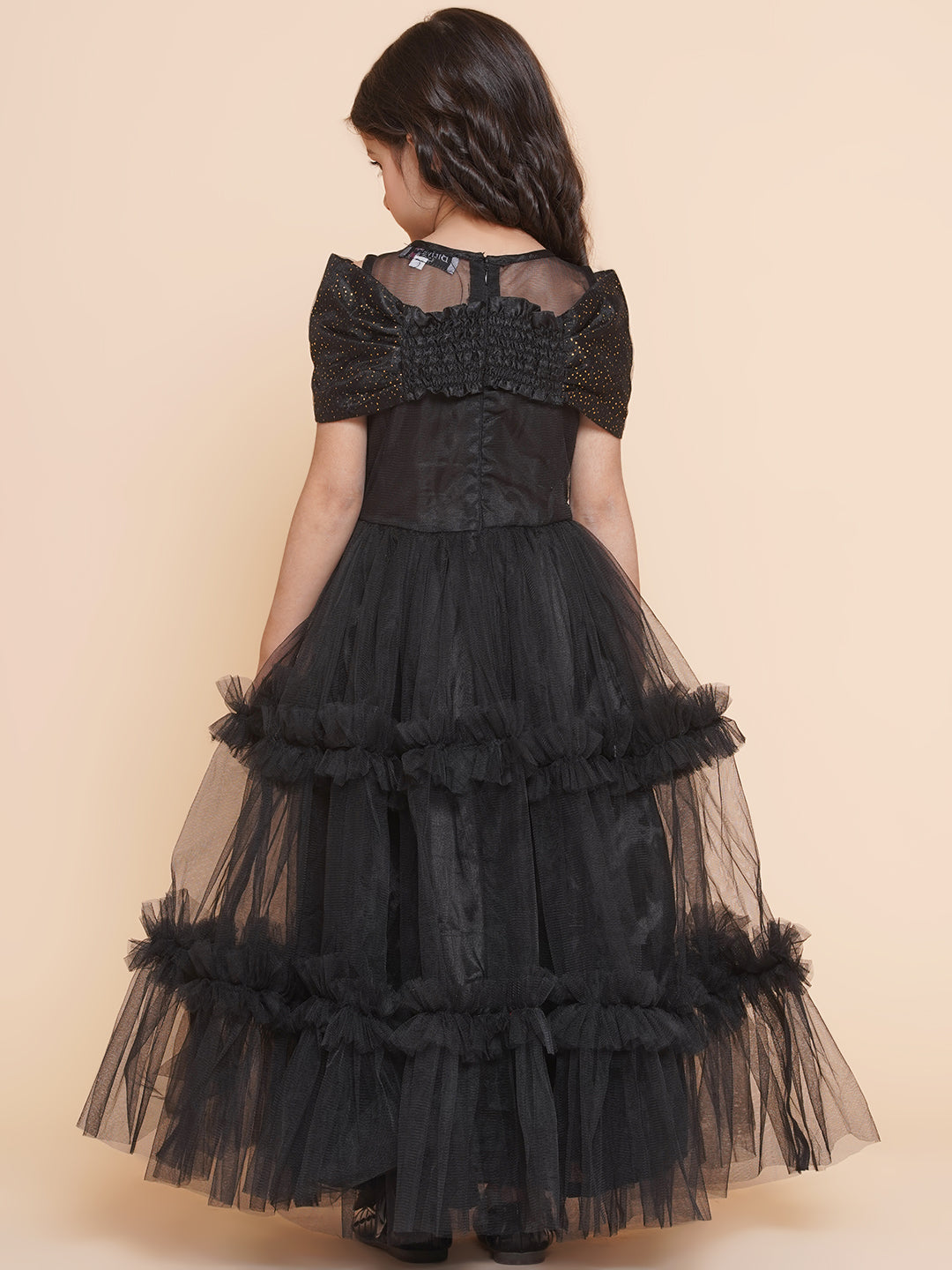Girl's Black Net Embellished  Fit & Flared Maxi Dress. - Bitiya By Bhama